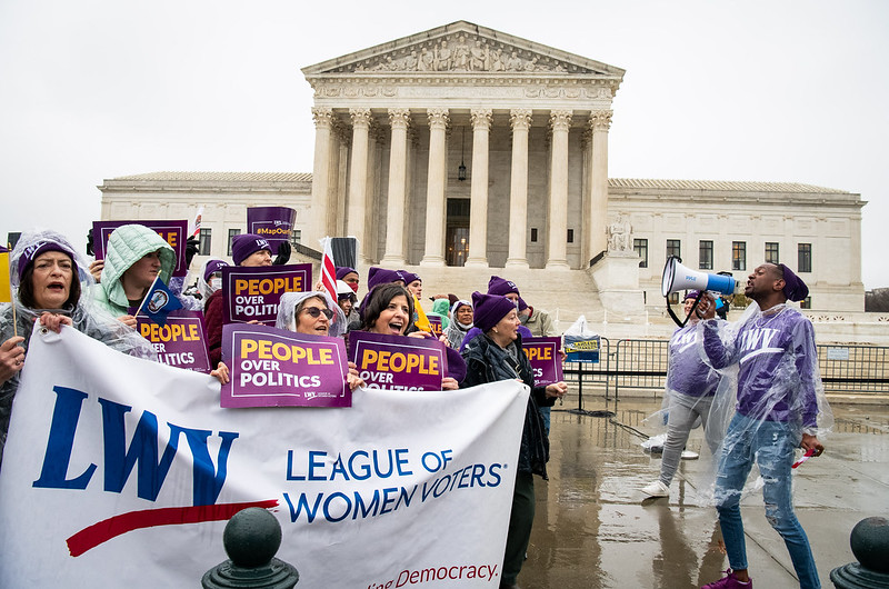 League volunteers rallying in front of the US Supreme Court